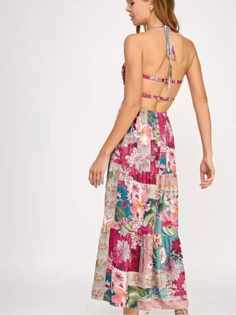 NWT Katia Rae Metallic Mixed-Print Maxi Dress